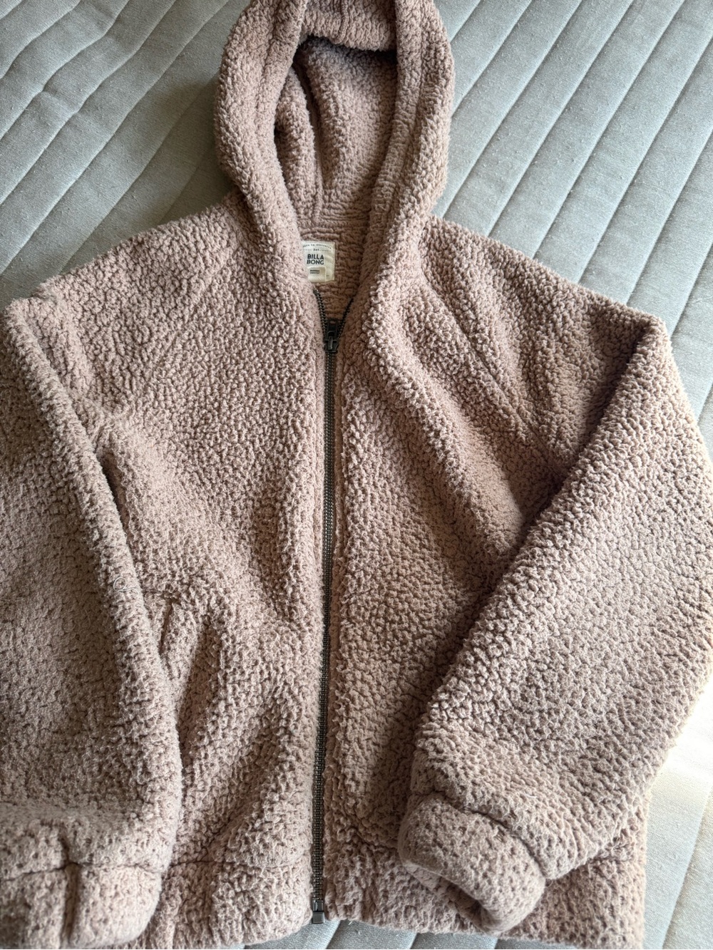 Billabong Taupe Sherpa Zip-Up Hoodie M